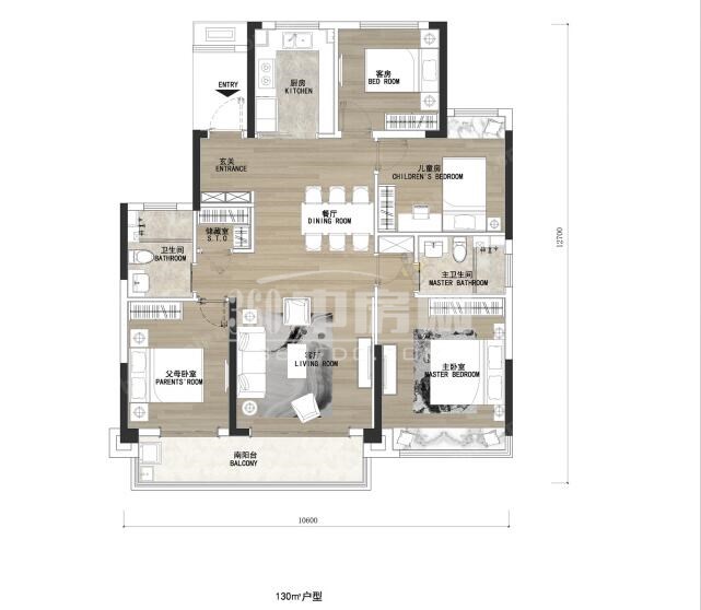 绿地光谷中心城173㎡户型四室二厅二卫户型图-360中房